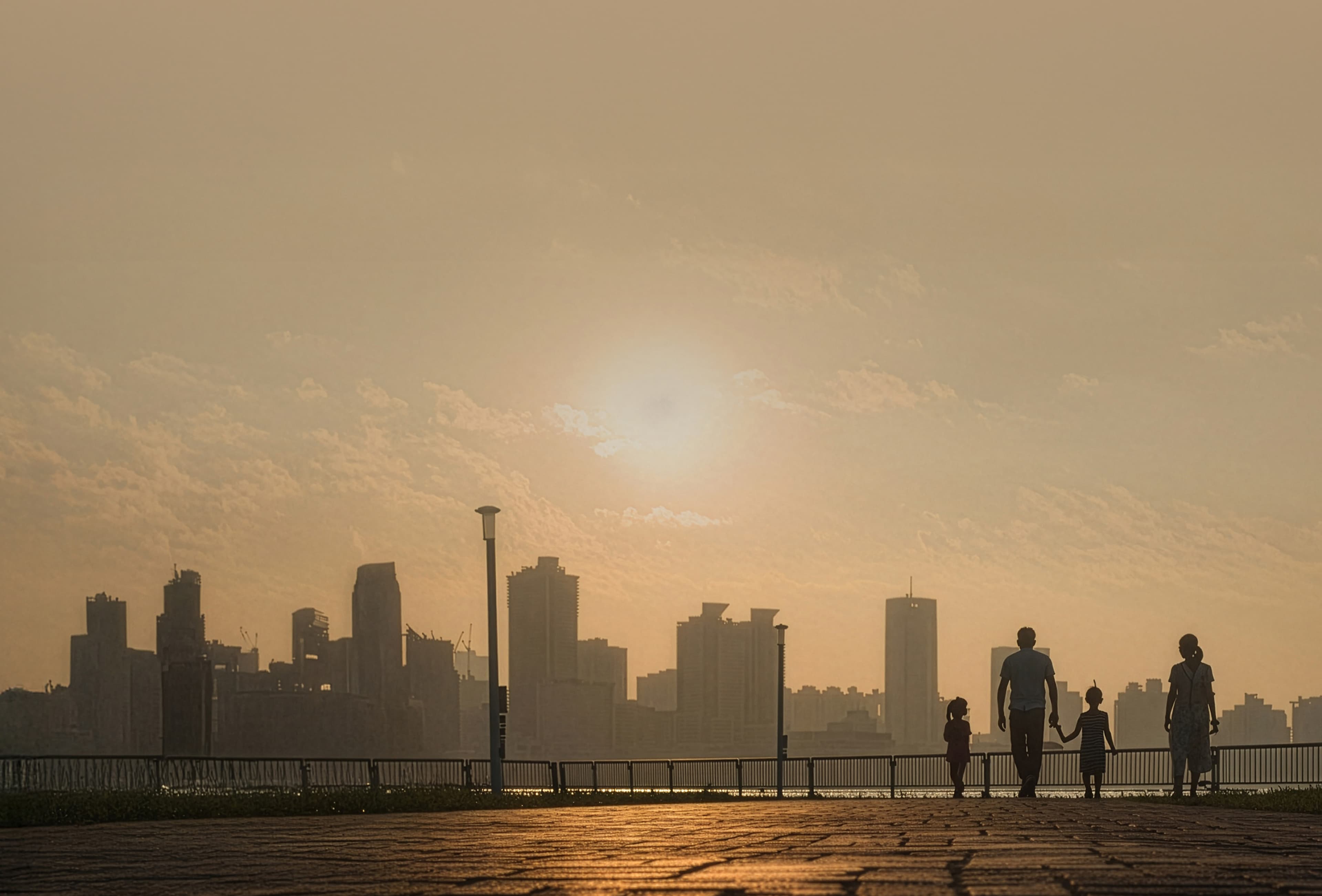 Family exploring city