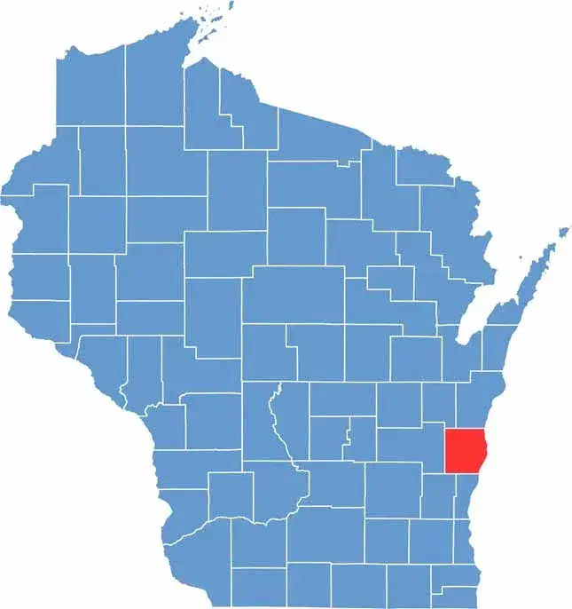 Map of Wisconsin with Sheboygan County Highlighted